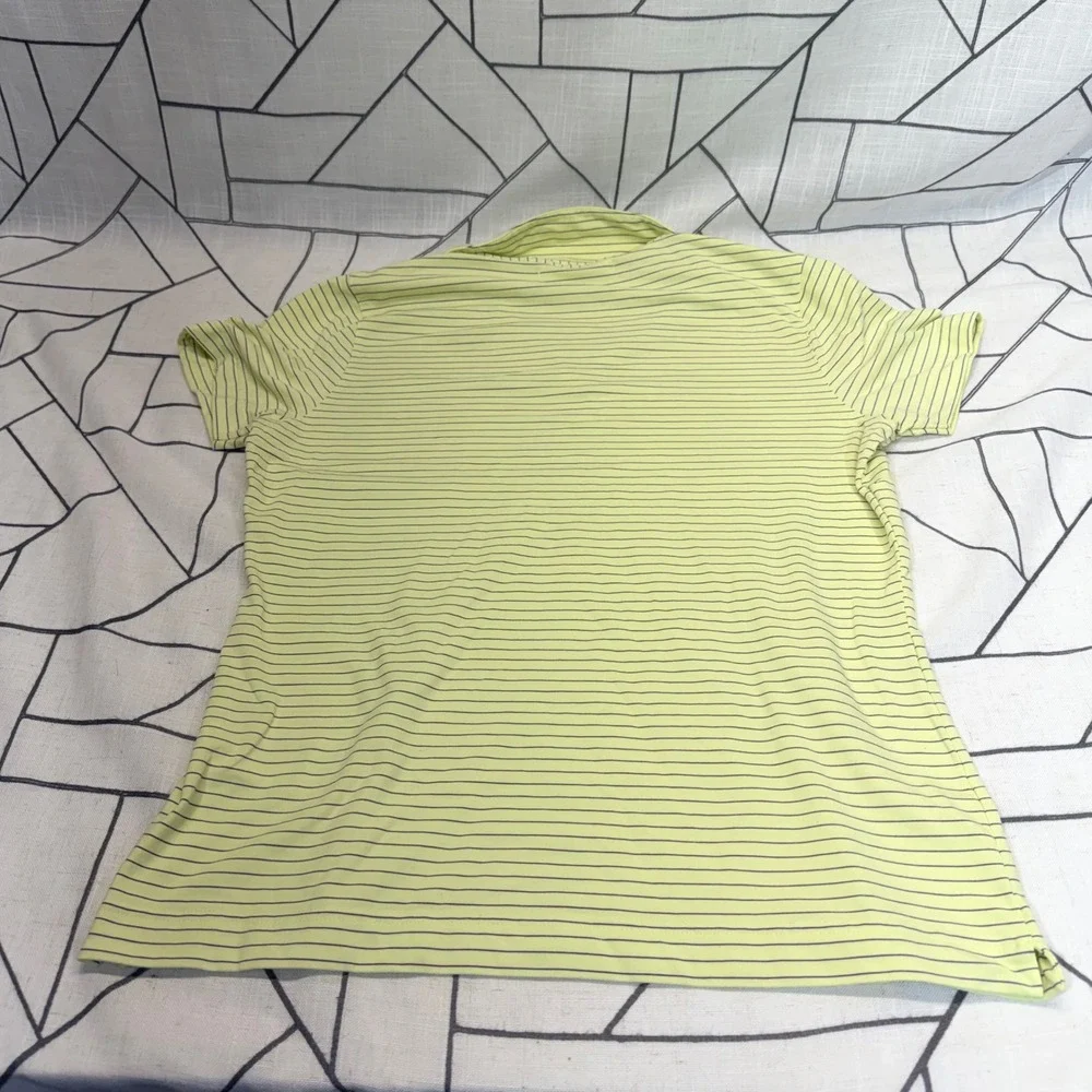 Nike Golf Polo Shirt Medium Lime Green Striped NikeFIT DRY Short Sleeve V-Neck